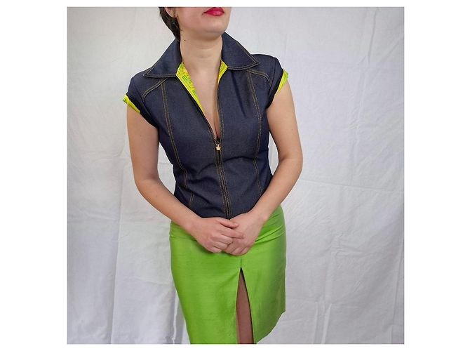 Conjunto de colete e saia de seda Gianni Versace Couture Azul Verde - vista 7