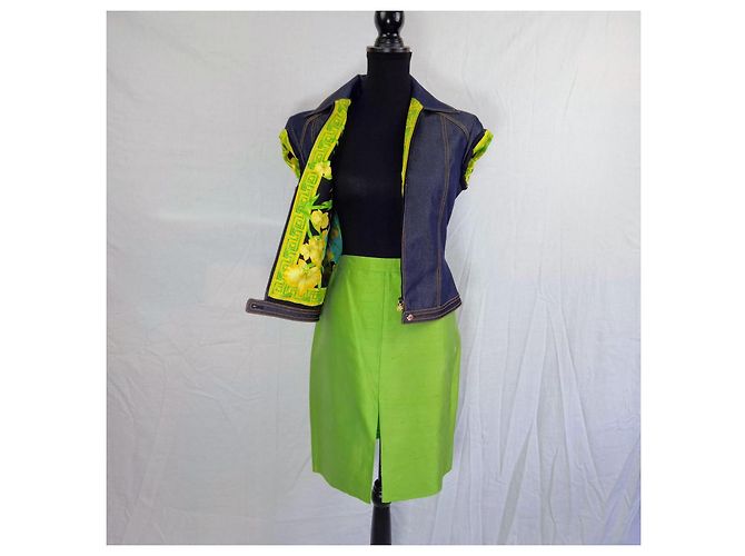 Conjunto de colete e saia de seda Gianni Versace Couture Azul Verde - vista 8