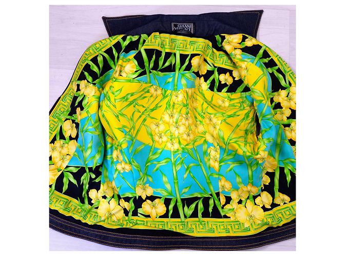 Conjunto de colete e saia de seda Gianni Versace Couture Azul Verde - vista 9