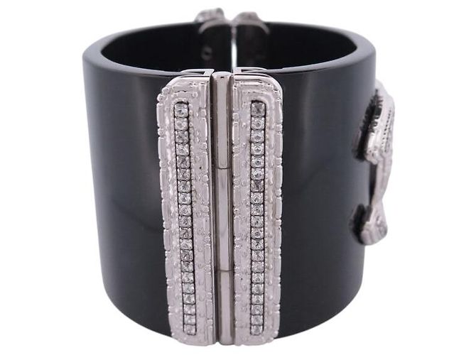 BRACCIALE CHANEL MANCHETTE LOGO CC CRISTALLI 16 CM 2011 BRACCIALE NERO IN RESINA - vista 4