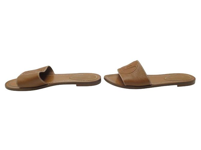 LOUIS VUITTON FLACHE MULES LOCK IT 37 CAMEL GRAINLEDER-SANDALEN Kamel - Ansicht 2