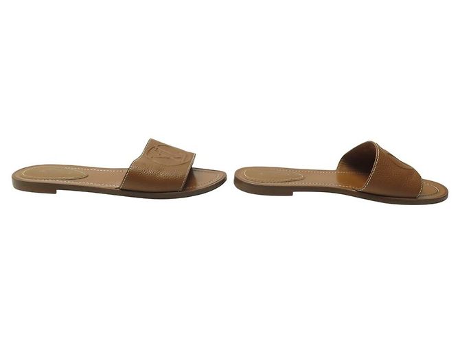 LOUIS VUITTON FLACHE MULES LOCK IT 37 CAMEL GRAINLEDER-SANDALEN Kamel - Ansicht 3