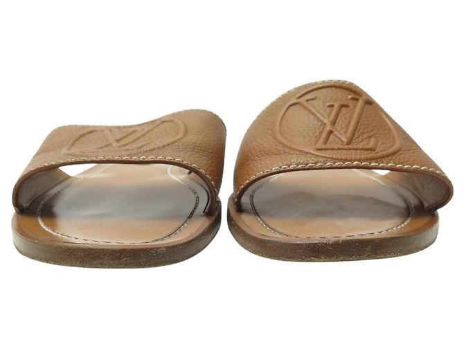 LOUIS VUITTON FLACHE MULES LOCK IT 37 CAMEL GRAINLEDER-SANDALEN Kamel - Ansicht 4