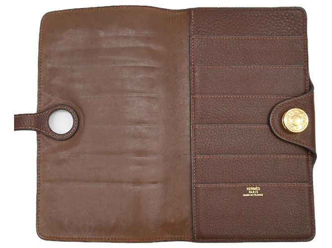 Cartera larga bi-fold Dogon Duo MM de Hermès Castaño - vista 12