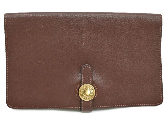Cartera larga bi-fold Dogon Duo MM de Hermès Castaño - vista 2