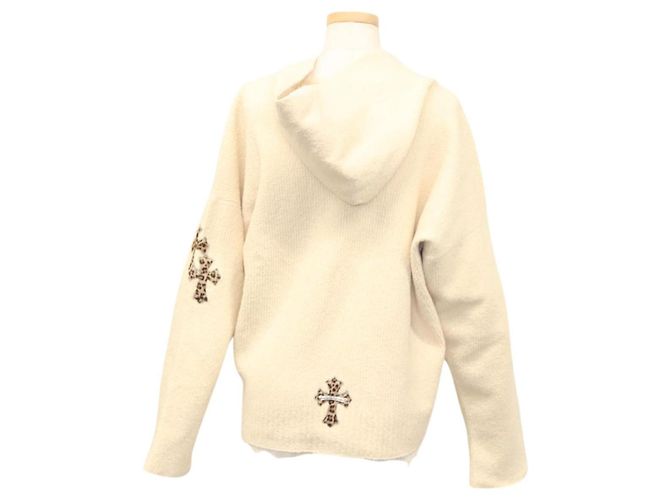 Jaqueta de tecido tricotado de manga longa Chrome Hearts em algodão creme Auth PP635M - vista 2