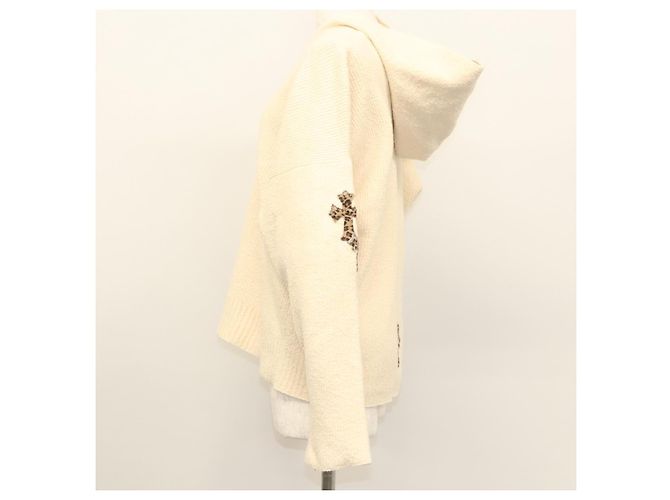 Jaqueta de tecido tricotado de manga longa Chrome Hearts em algodão creme Auth PP635M - vista 3