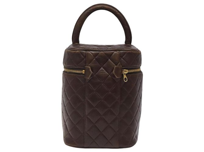CHANEL Matelassé COCO Marchio Vanity Pouch Pelle di Agnello Marrone Scuro CC Auth 123070 - view 2