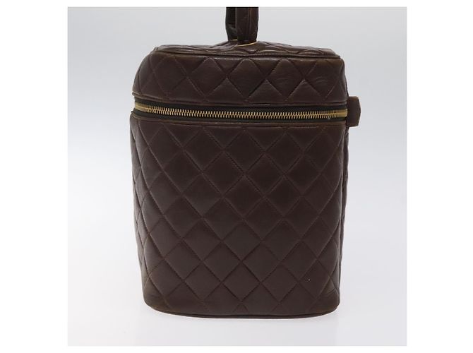 CHANEL Matelassé COCO Marchio Vanity Pouch Pelle di Agnello Marrone Scuro CC Auth 123070 - view 3