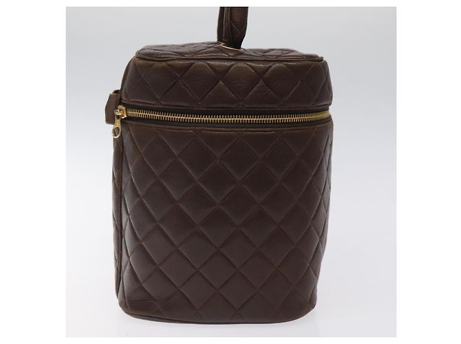 CHANEL Matelassé COCO Marchio Vanity Pouch Pelle di Agnello Marrone Scuro CC Auth 123070 - view 4