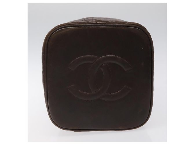 CHANEL Matelassé COCO Marchio Vanity Pouch Pelle di Agnello Marrone Scuro CC Auth 123070 - view 5