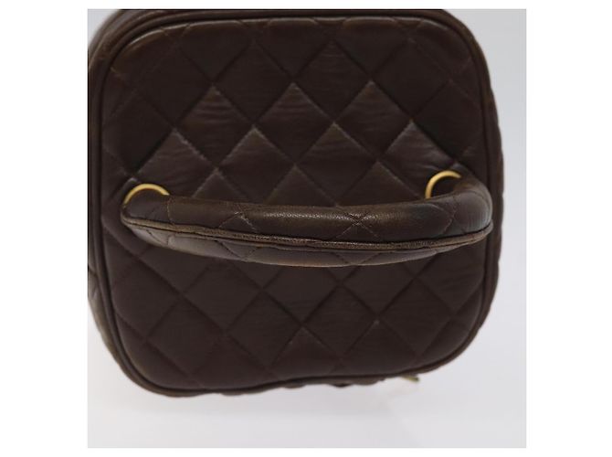 CHANEL Matelassé COCO Marchio Vanity Pouch Pelle di Agnello Marrone Scuro CC Auth 123070 - view 7