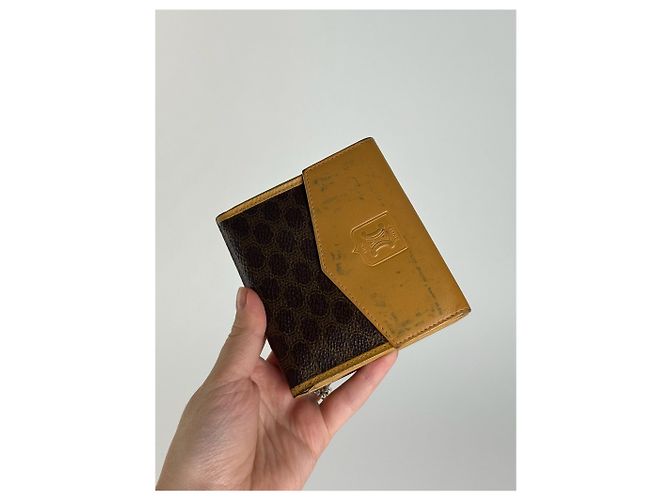Triomphe Céline Vintage Celine Paris Leather Wallet yellow Brown - view 10