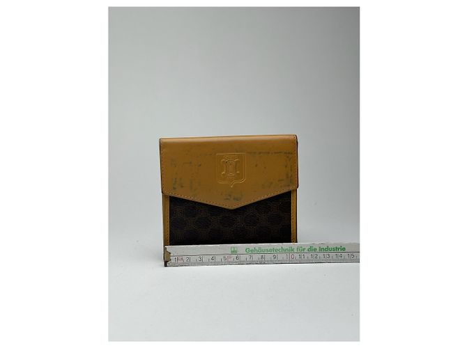Triomphe Céline Vintage Celine Paris Leather Wallet yellow Brown - view 12