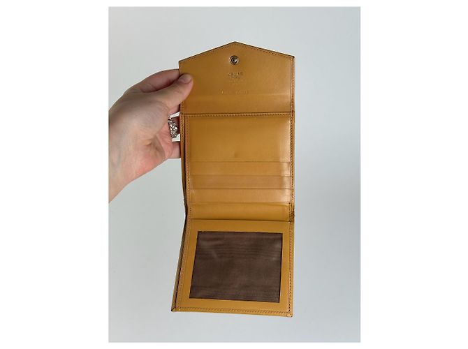 Triomphe Céline Vintage Celine Paris Leather Wallet yellow Brown - view 3