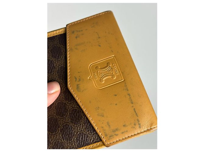 Triomphe Céline Vintage Celine Paris Leather Wallet yellow Brown - view 5