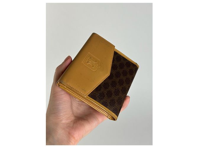 Triomphe Céline Vintage Celine Paris Leather Wallet yellow Brown - view 9
