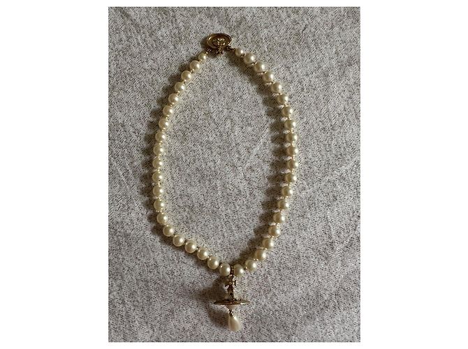 Collana Vivienne Westwood di Perle Bianche e Oro Bianco D'oro - vista 2