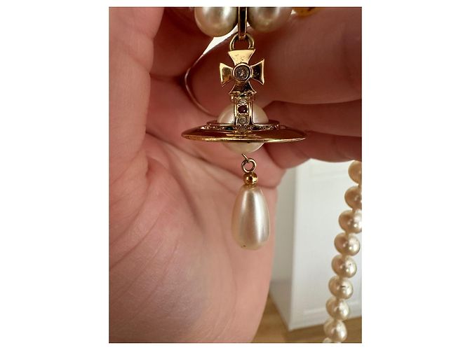 Collana Vivienne Westwood di Perle Bianche e Oro Bianco D'oro - vista 5