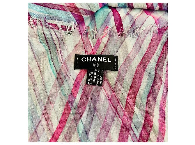 CHANEL Baumwoll-Kaschmir Pareo – Pre-Fall Kollektion Pink Weiß Blau Fuschia - Ansicht 6