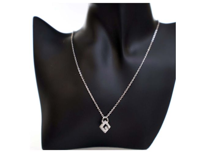 Givenchy Silber Plattierter G Logo Strass Anhänger Halskette - Ansicht 2