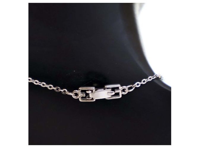 Givenchy Silber Plattierter G Logo Strass Anhänger Halskette - Ansicht 3