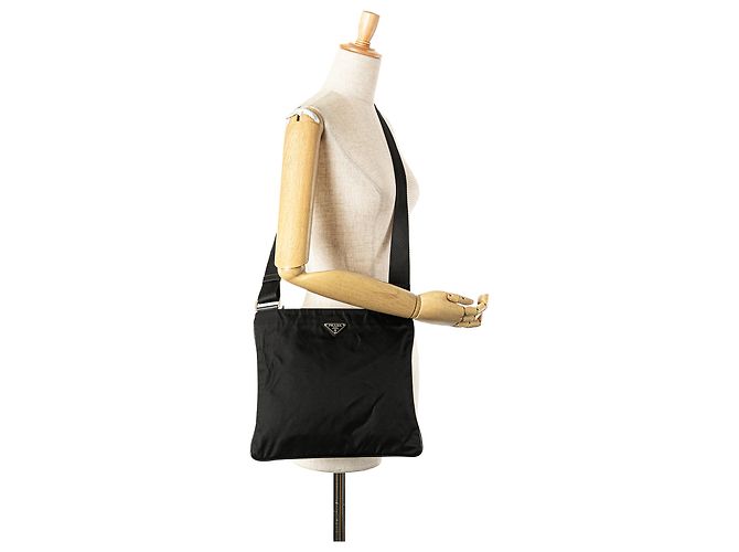 Prada Borsa a tracolla con zip in tessuto nero - vista 12