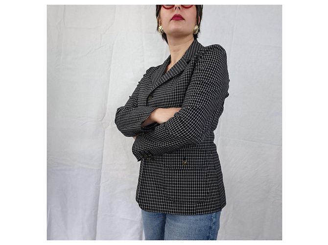Moschino Jeans giacca a quadretti bianca e nera Nero Bianco - vista 7