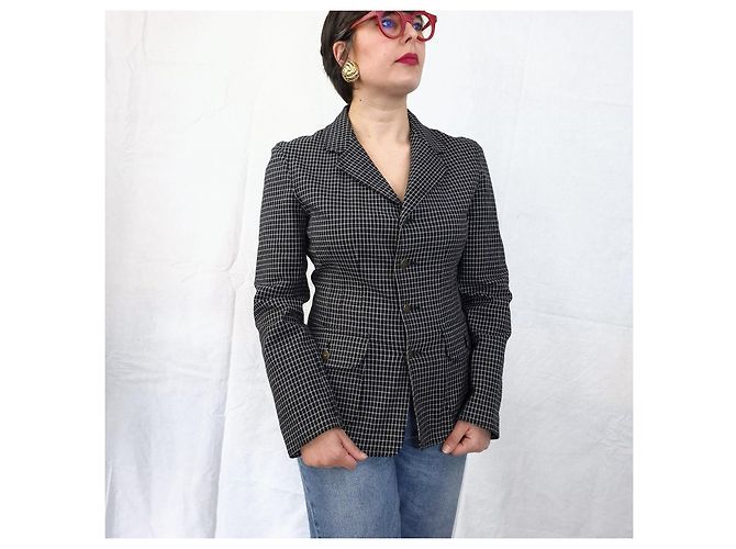 Moschino Jeans giacca a quadretti bianca e nera Nero Bianco - vista 9