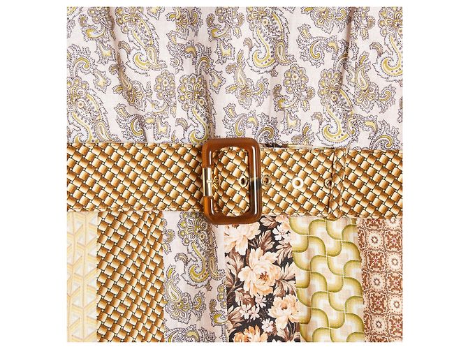 Zimmermann 2021 Vestido FR42 Beige Amarillo Lino Patchwork Vestido de Día UK14 US12 NWT Multicolor - vista 2