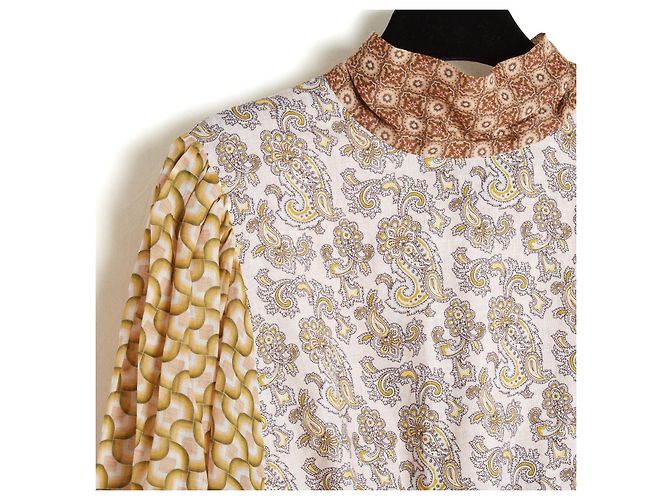 Zimmermann 2021 Vestido FR42 Beige Amarillo Lino Patchwork Vestido de Día UK14 US12 NWT Multicolor - vista 3