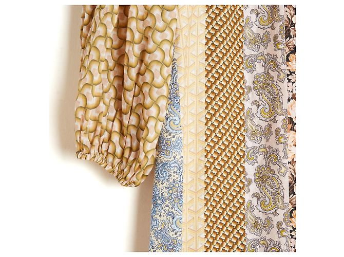 Zimmermann 2021 Vestido FR42 Beige Amarillo Lino Patchwork Vestido de Día UK14 US12 NWT Multicolor - vista 4