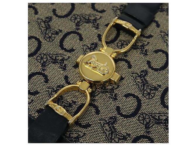 Céline Borsa a spalla CELINE C Sulky in tela blu navy e oro Auth ep8935 D'oro - vista 14
