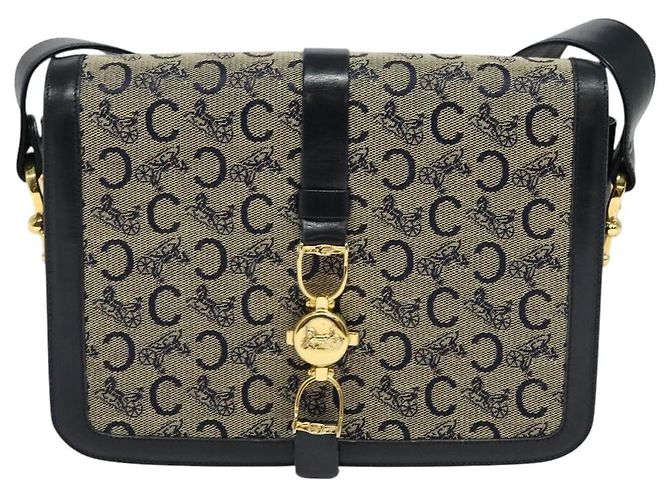 Céline Borsa a spalla CELINE C Sulky in tela blu navy e oro Auth ep8935 D'oro - vista 2