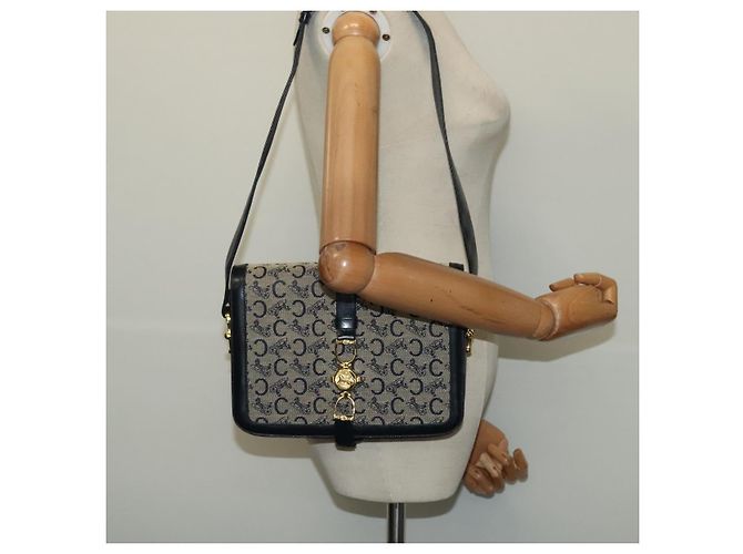 Céline Borsa a spalla CELINE C Sulky in tela blu navy e oro Auth ep8935 D'oro - vista 22