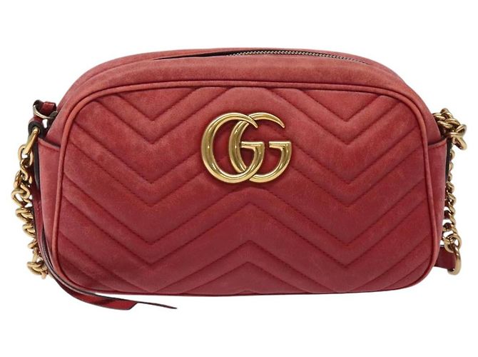 GUCCI GG Marmont Borsa a Spalla in Pelle Rossa Dorata 447632 Auth ep9033 - vista 2