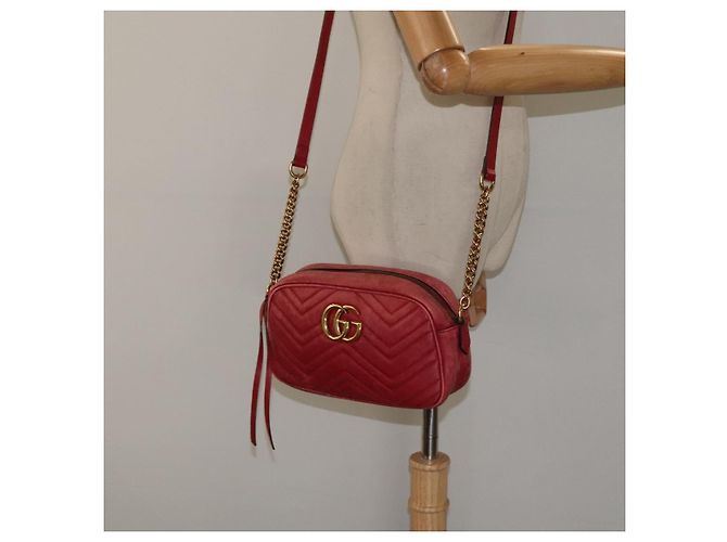 GUCCI GG Marmont Borsa a Spalla in Pelle Rossa Dorata 447632 Auth ep9033 - vista 21