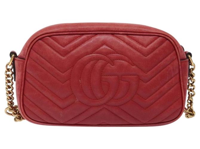 GUCCI GG Marmont Borsa a Spalla in Pelle Rossa Dorata 447632 Auth ep9033 - vista 3