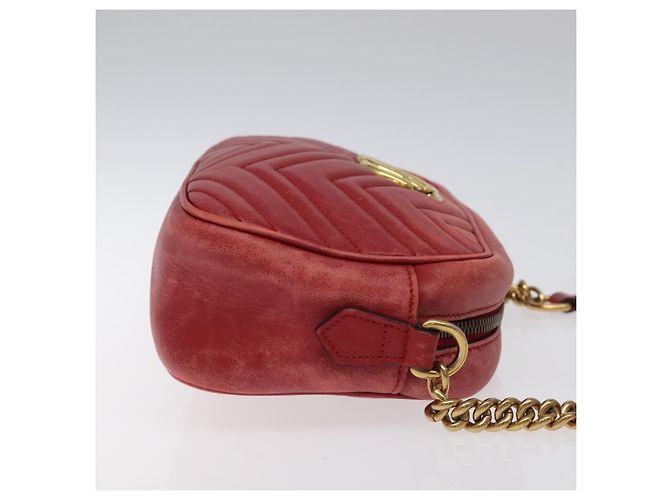 GUCCI GG Marmont Borsa a Spalla in Pelle Rossa Dorata 447632 Auth ep9033 - vista 4