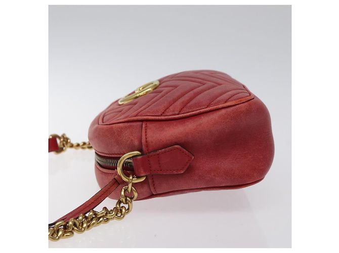 GUCCI GG Marmont Borsa a Spalla in Pelle Rossa Dorata 447632 Auth ep9033 - vista 5