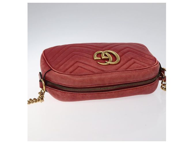 GUCCI GG Marmont Borsa a Spalla in Pelle Rossa Dorata 447632 Auth ep9033 - vista 6