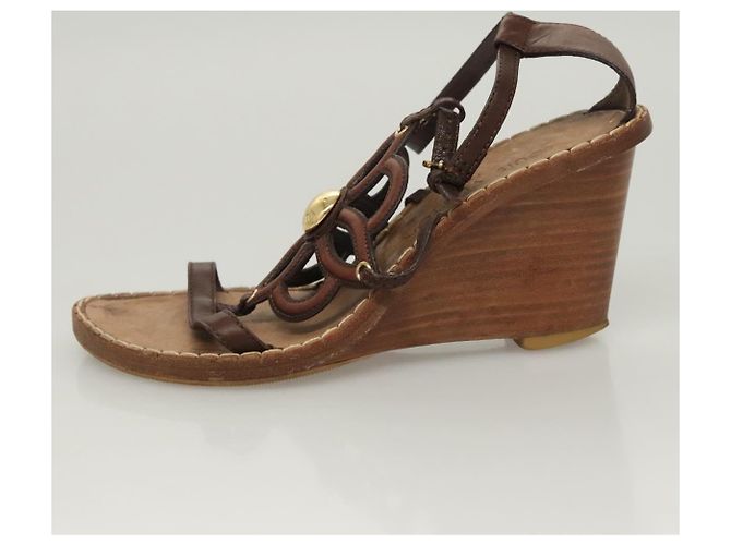 LOUIS VUITTON Décolleté in Pelle Marrone LV Auth bs25696 - vista 23