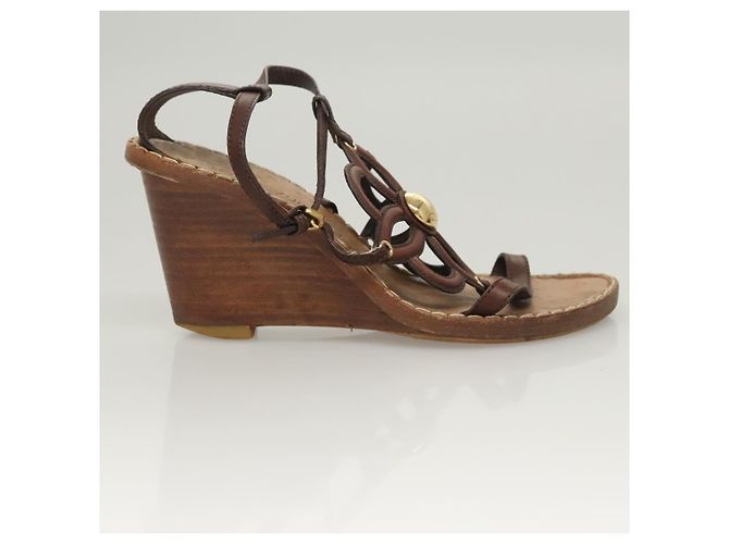 LOUIS VUITTON Décolleté in Pelle Marrone LV Auth bs25696 - vista 4