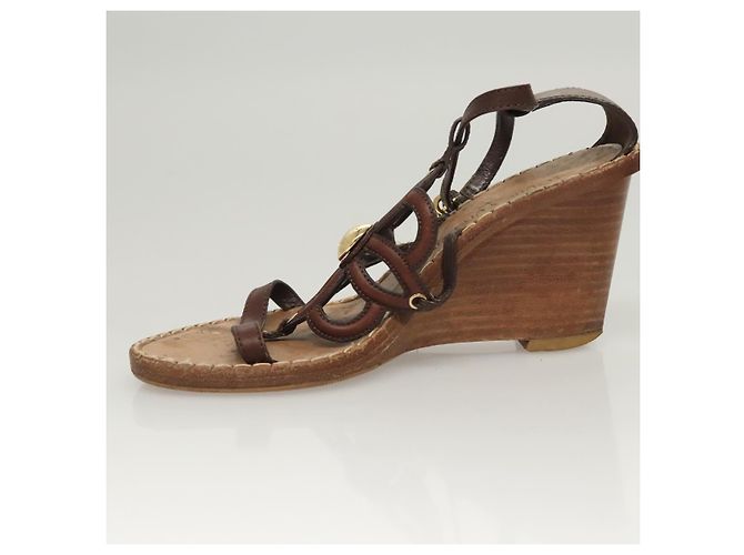 LOUIS VUITTON Décolleté in Pelle Marrone LV Auth bs25696 - vista 5