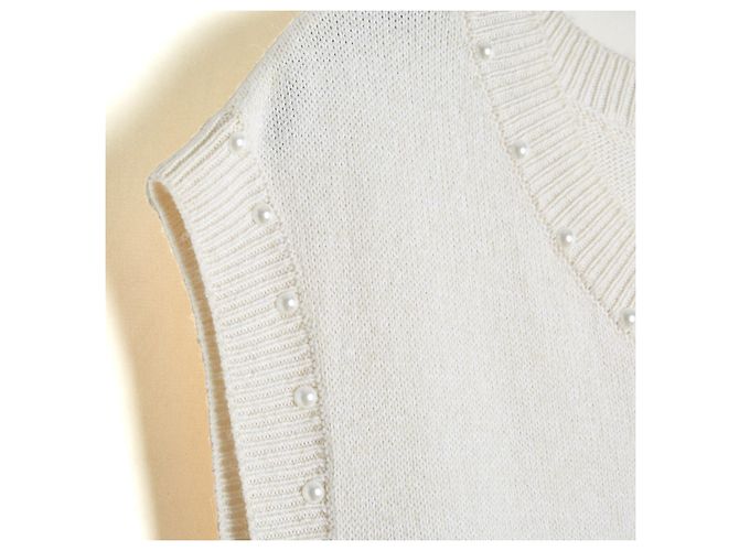 Chanel 2015 Kaschmirkleid FR44 Ecru mit Perlen UK16 US14 Roh - Ansicht 2