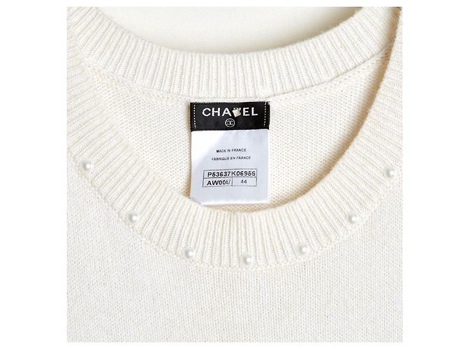 Chanel 2015 Kaschmirkleid FR44 Ecru mit Perlen UK16 US14 Roh - Ansicht 3