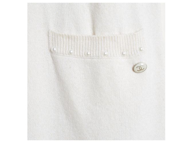 Chanel 2015 Kaschmirkleid FR44 Ecru mit Perlen UK16 US14 Roh - Ansicht 4