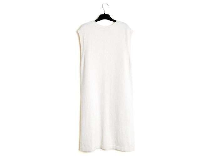 Chanel 2015 Kaschmirkleid FR44 Ecru mit Perlen UK16 US14 Roh - Ansicht 5