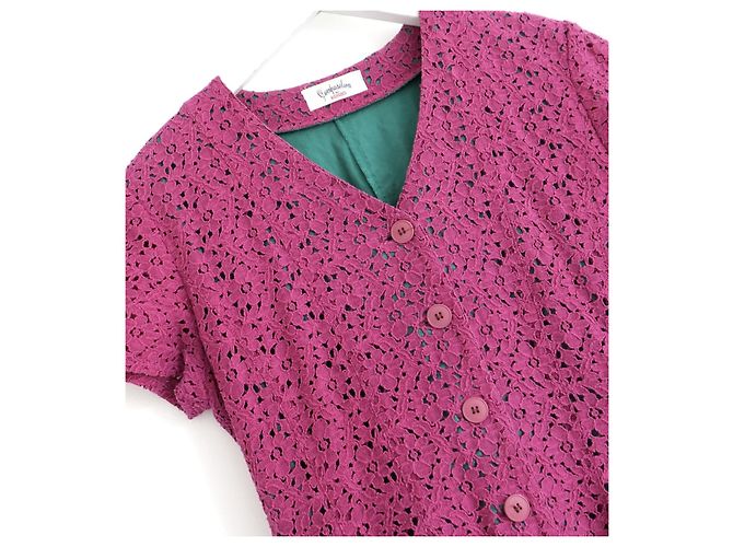 Abito mini svasato Kenzo Composition anni '80 rosa e verde - vista 2