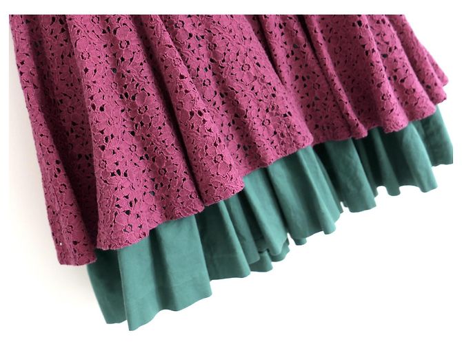 Abito mini svasato Kenzo Composition anni '80 rosa e verde - vista 3